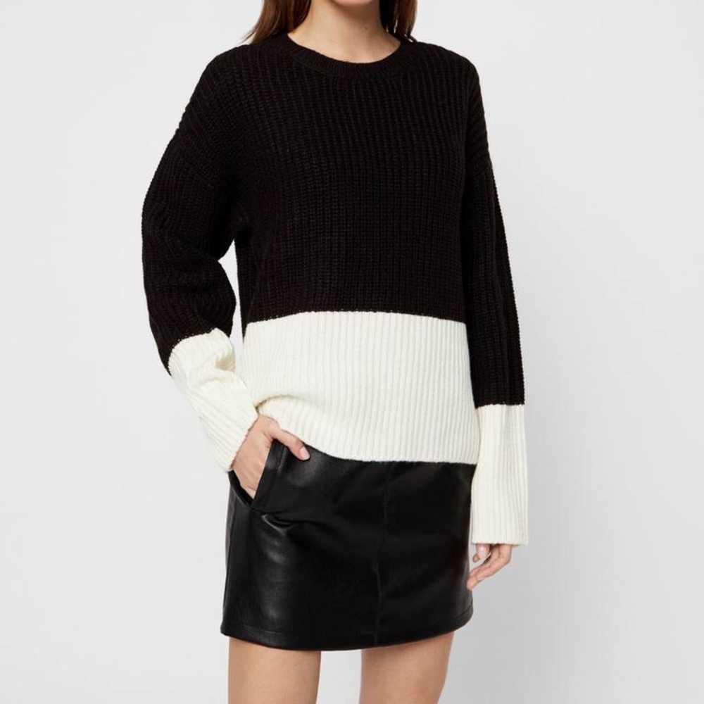 Vero Moda Black/White Glendora Colorblock Knit Pullover Sweater Size S